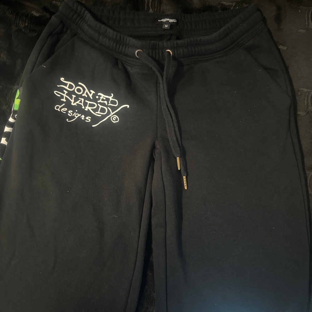 Ed Hardy juniors Black Sweatpants with White Logo